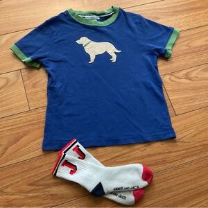 Janie and Jack Royal Blue Tee wLime Green Neck+ Logo Socks szie 4